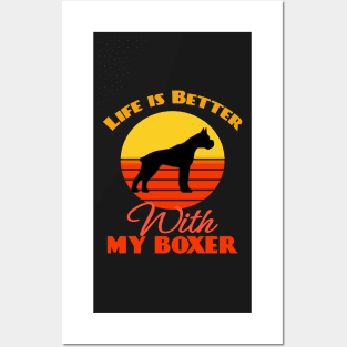 Life is Better With My Boxer Dog puppy Lover Cute Sunser Retro Funny Posters and Art